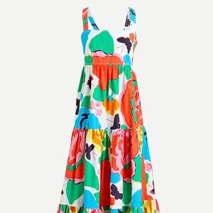 NWT J Crew Tiered Maxi Dress Ratti Jardin Floral Print Pockets Size 0 AM098